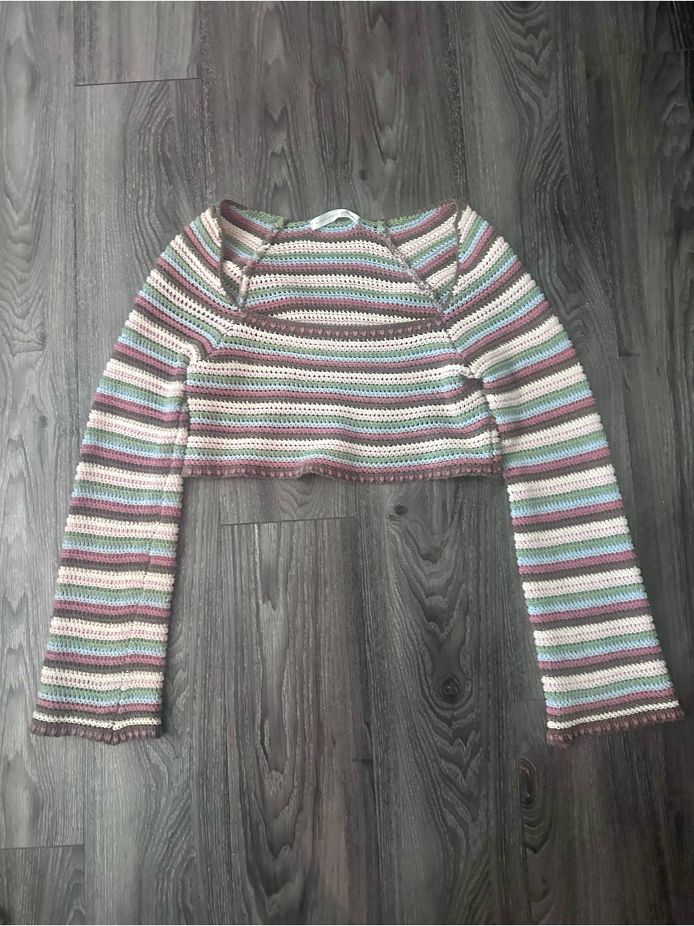Altard State Striped Pastel Crochet Crop Top shrug- Women